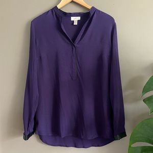 LOFT purple v-neck blouse w/ faux leather trim - M